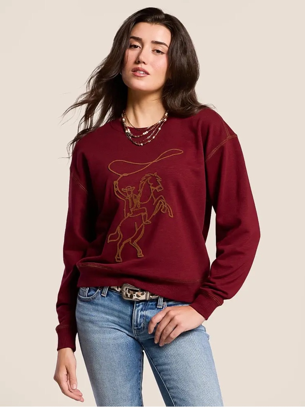Ariat - Maroon Western Cowboy Sweatshirt - Size M